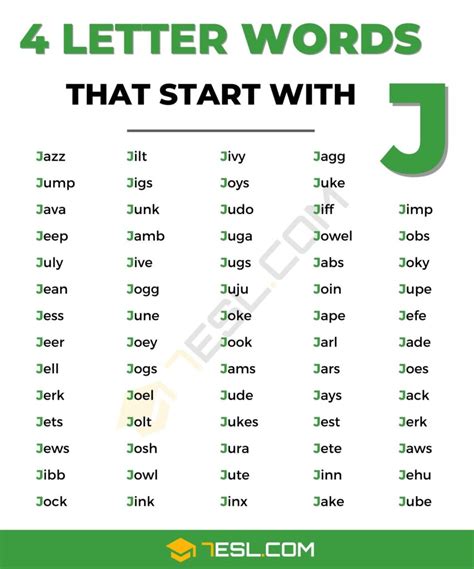 4 letter words ending in j|4 Letter Words With J .